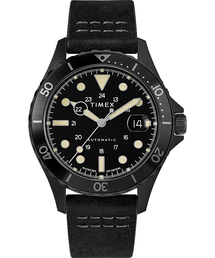 Montres Automatiques Timex Navi XL 41mm Cuir  Grise Noir Homme|UWQQ-72784292