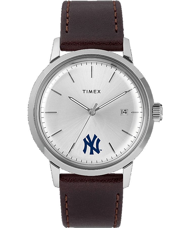 Montres Automatiques Timex Marlin? 40mm Cuir Featuring New York Yankees?  Marron Argent Homme|VFRQ-08360331