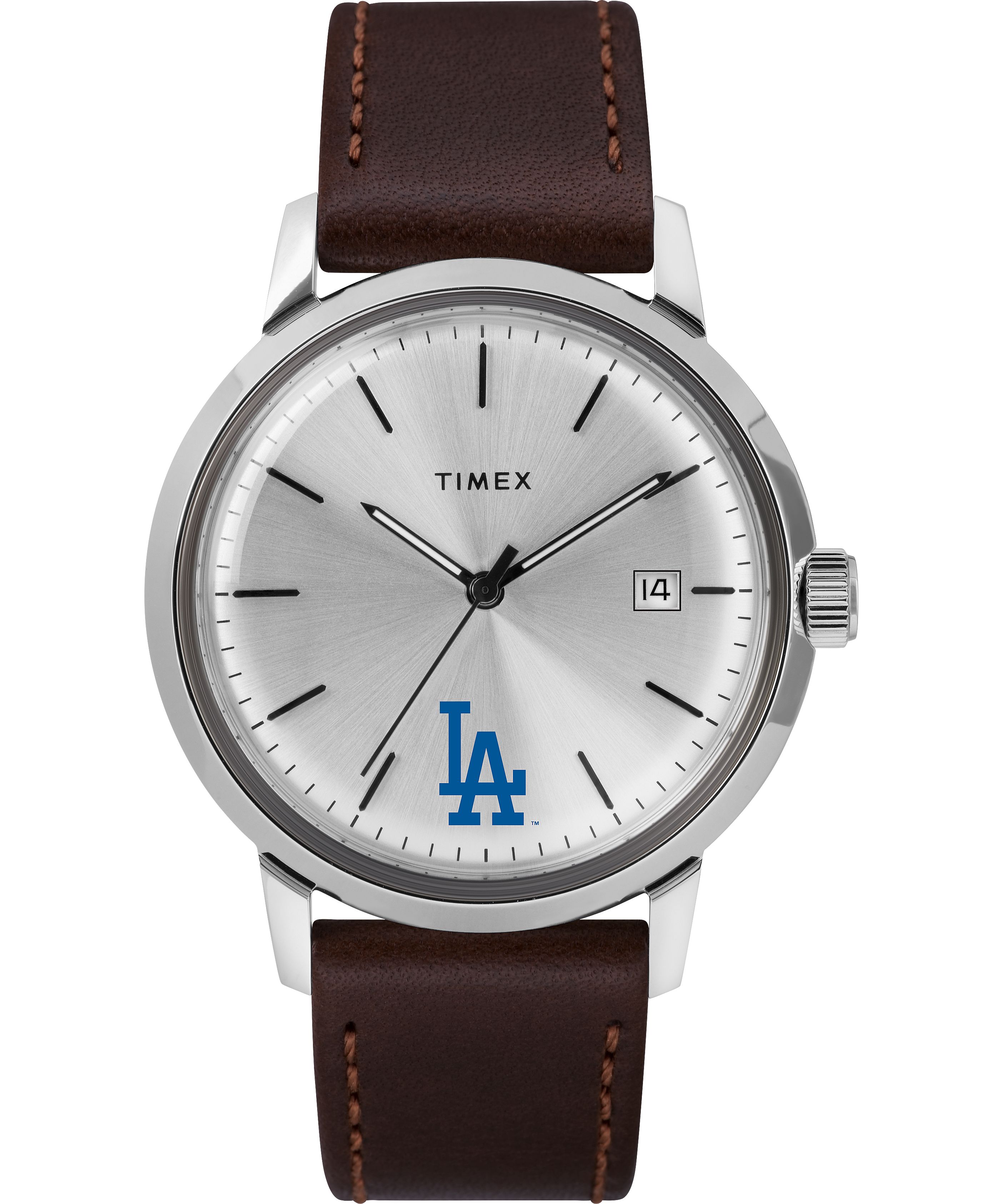 Montres Automatiques Timex Marlin? 40mm Cuir Featuring Los Angeles Dodgers?  Marron Argent Homme|VBRA-95054528