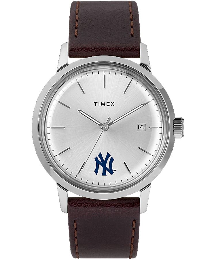 Montres Automatiques Timex Marlin? 40mm Cuir Featuring New York Yankees?  Marron Argent Homme|VFRQ-08360331