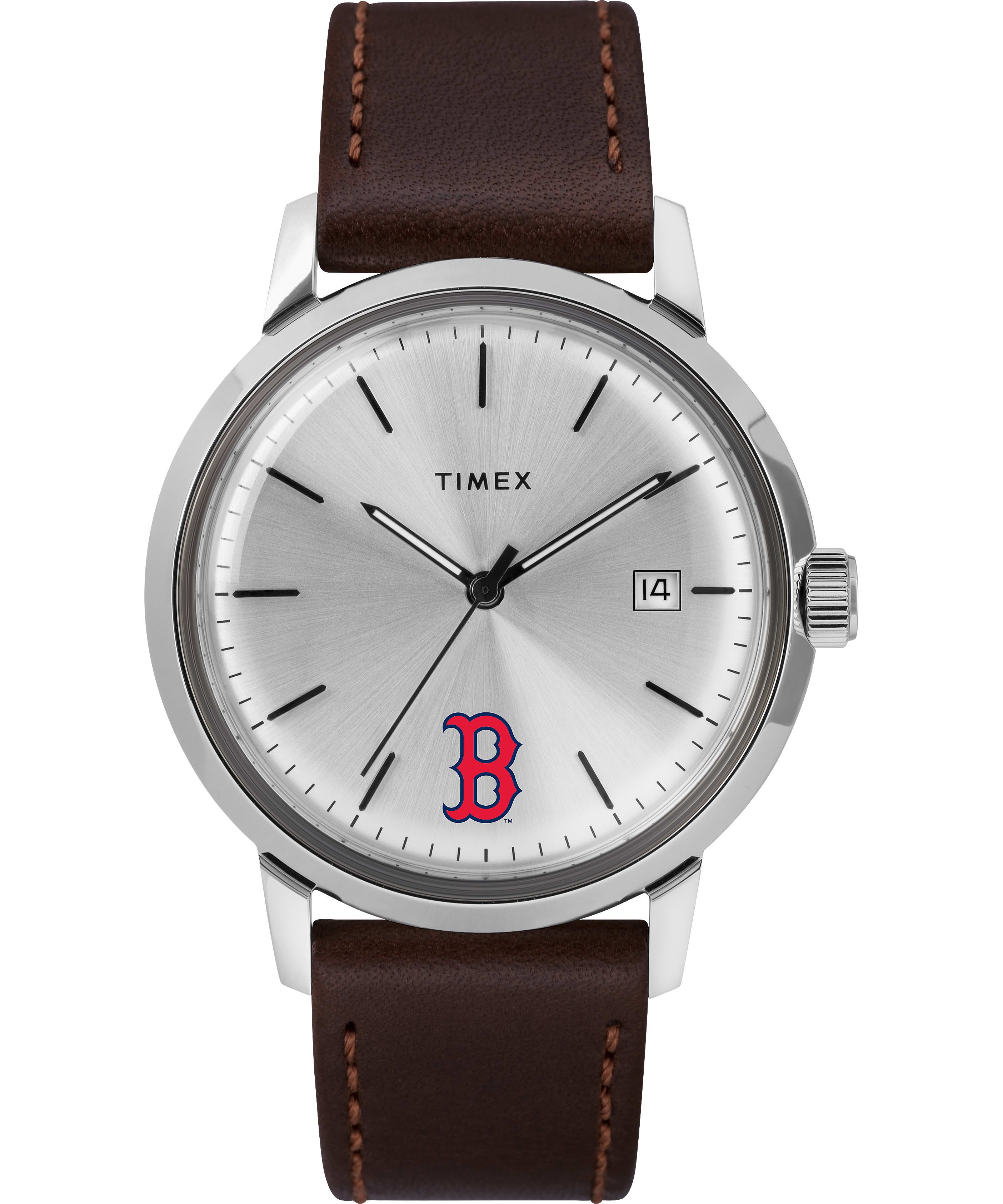 Montres Automatiques Timex Marlin? 40mm Cuir Featuring Boston Red Sox?  Marron Argent Homme|ZWGY-33735153