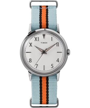 Montres D'inspiration Vintage Timex Marlin? Hand-Wound California Dial 34mm Fabric  Bleu Argent Homme|VAPQ-78760319