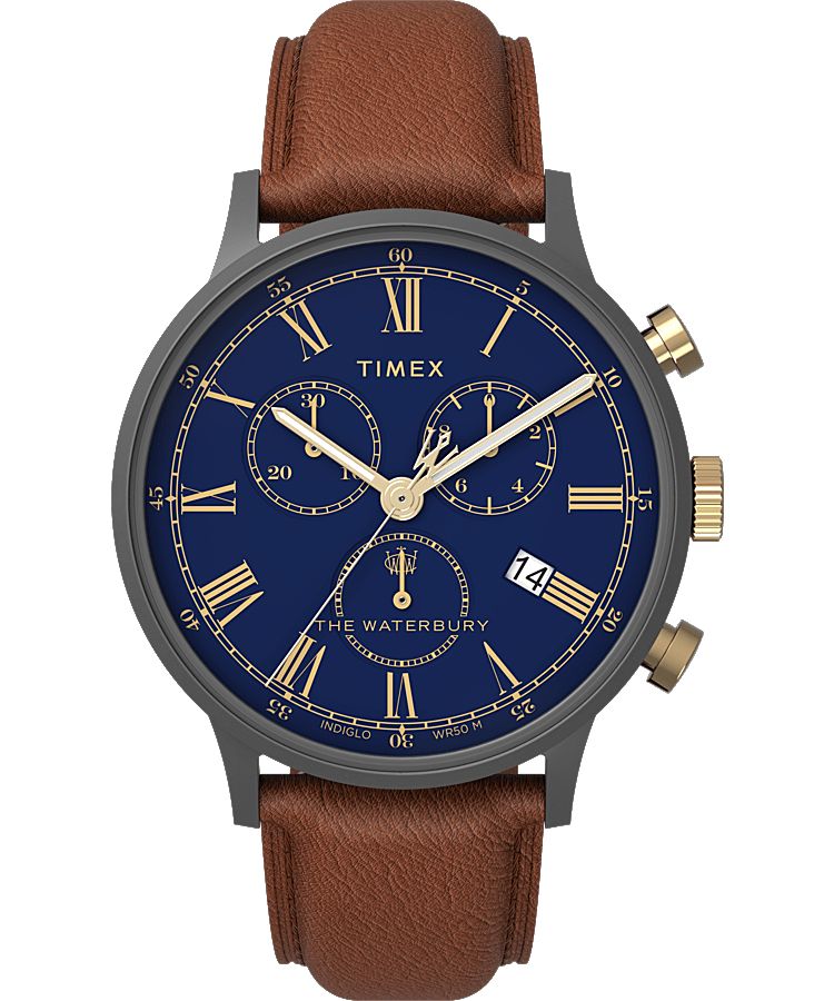 Montres Chronographes Timex Waterbury Classiche 40mm Cuir  Marron Bleu Homme|UNIL-19687260