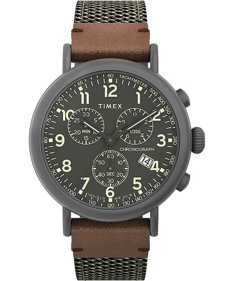 Montres Chronographes Timex Standard 41mm Fabric and Cuir  Vert Homme|YDGD-38477355