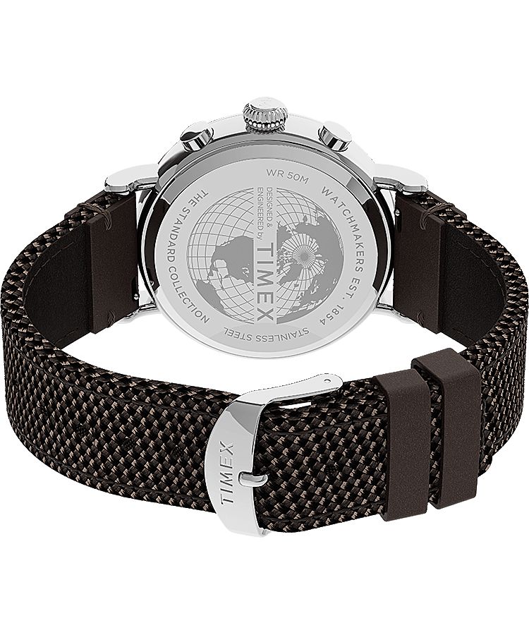 Montres Chronographes Timex Standard 41mm Fabric and Cuir  Argent Marron Noir Homme|GRDZ-96263851