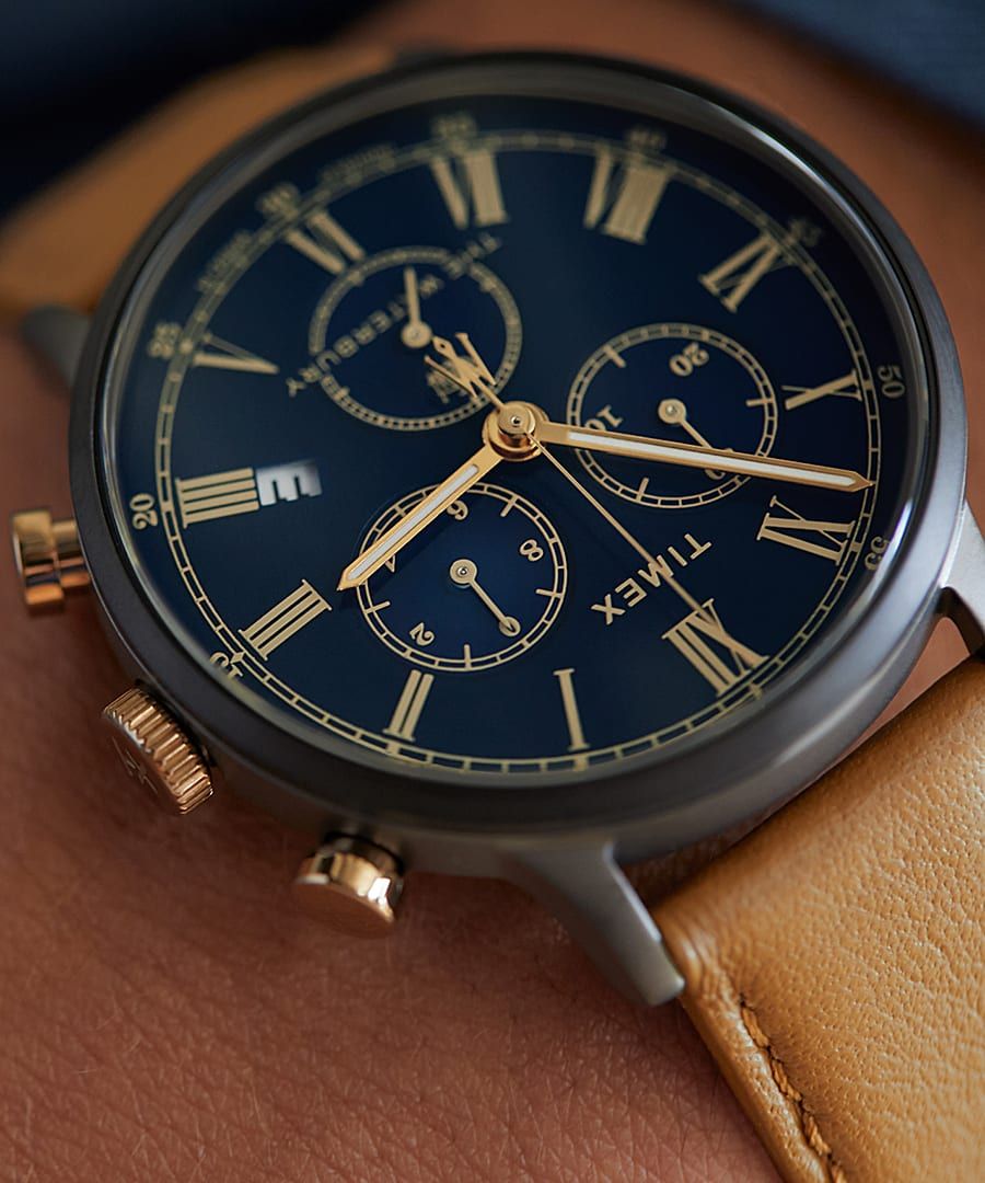 Montres Chronographes Timex Waterbury Classiche 40mm Cuir  Marron Bleu Homme|UNIL-19687260