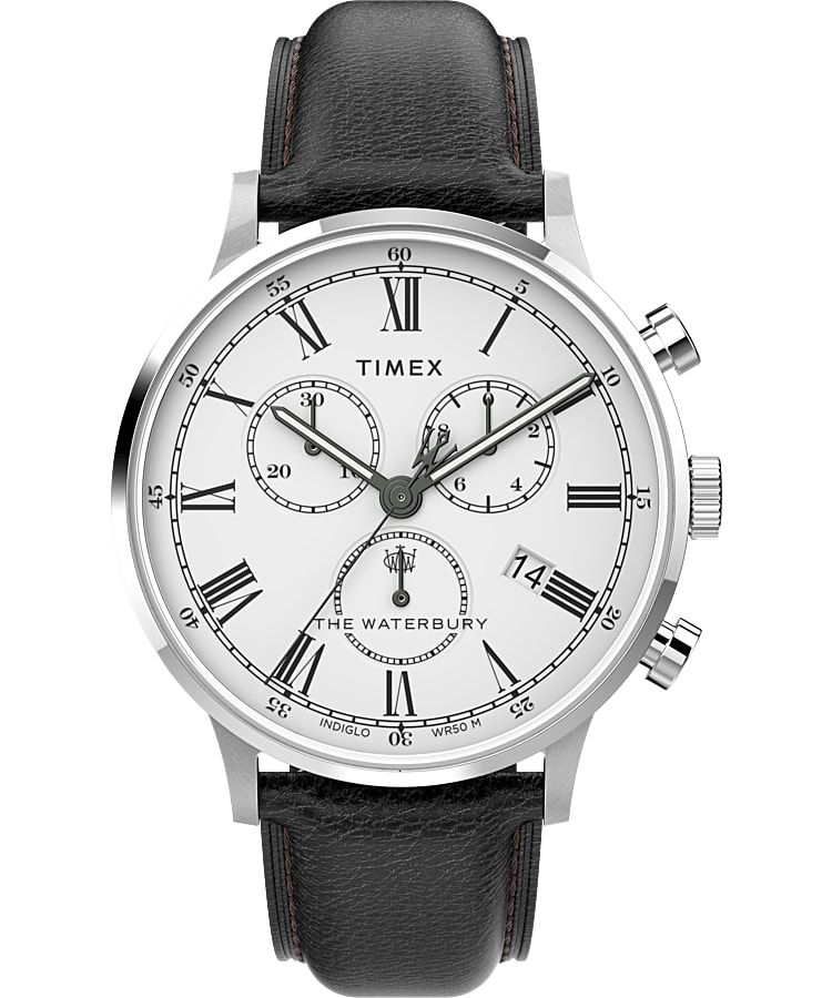 Montres Chronographes Timex Waterbury Classiche 40mm Cuir  Noir Argent Homme|PBZA-53552981