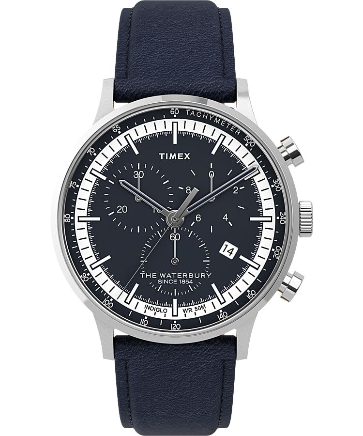 Montres Chronographes Timex Waterbury Classiche 40mm Cuir  Grise Bleu Homme|PUWW-24656227