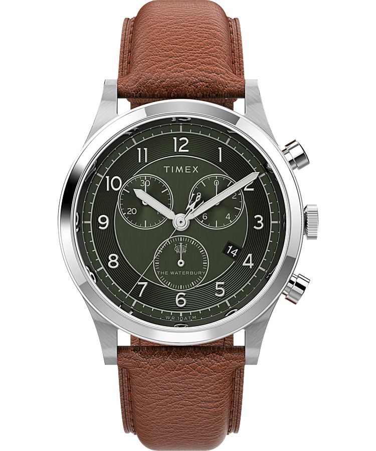 Montres Chronographes Timex Waterbury Traditional 42mm Cuir  Grise Marron Vert Homme|TNAD-98715108