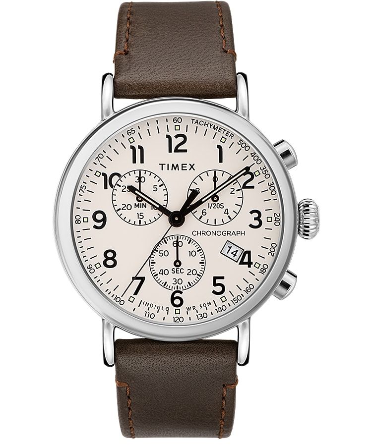 Montres Chronographes Timex Standard 41mm Cuir  Marron Homme|LXVE-19176447