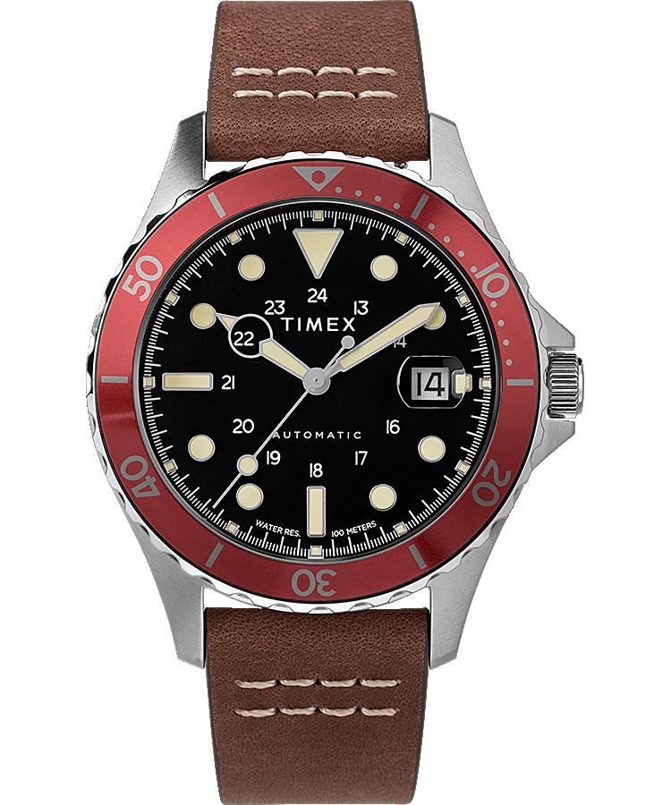 Montres Inspirées Des Plongeurs Timex Navi XL 41mm Cuir  Grise Marron Rouge Homme|JUBK-92221433