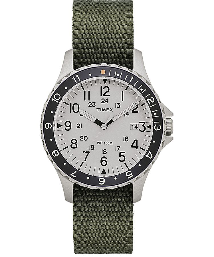 Montres Inspirées Des Plongeurs Timex Navi Ocean 38mm Reversible Fabric  Vert Blanche Homme|HZPV-28825962