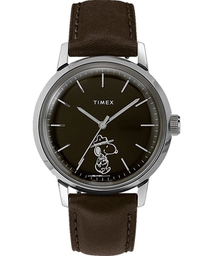 Montres En Cuir Timex Marlin? x Peanuts Featuring Snoopy Beagle Scout 40mm  Grise Vert Homme|AESB-90891999