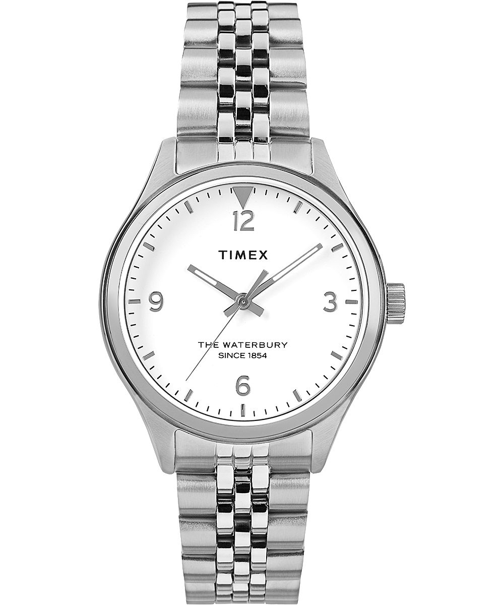 Montres Bracelet Timex Waterbury Traditional 34mm Stainless Steel  Grise Blanche Femme|XPEM-60608279